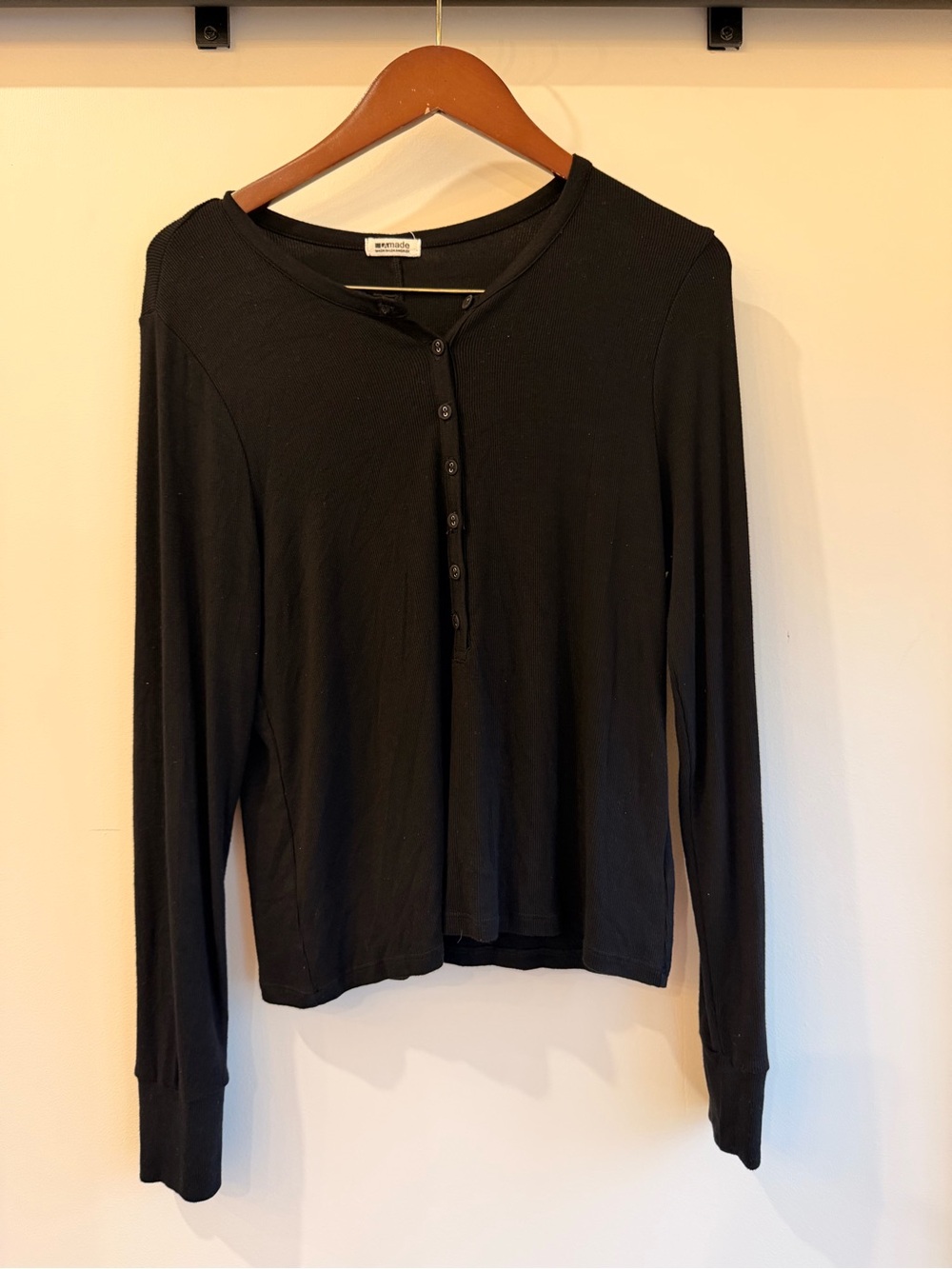 LAmade Black Long-Sleeve Henley Top